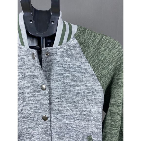 & Knit Raglan Varsity Bomber Jacket Grey Green XS NWOT - Picture 4 of 6